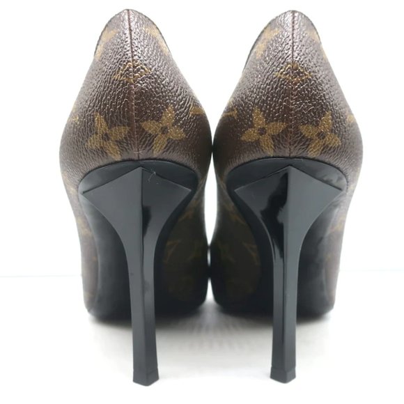 Louis Vuitton Fetish Cap Toe Pumps Brown Monogram Canvas & Black Patent Size 37 - Picture 7 of 11